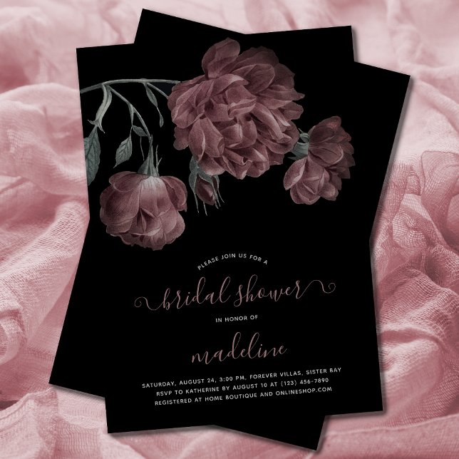Elegant Vintage Dusty Rose Black Bridal Shower  Invitation (Creator Uploaded)