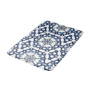 Elegant Vintage Dutch Delft Blue Floral Pattern Bath Mat