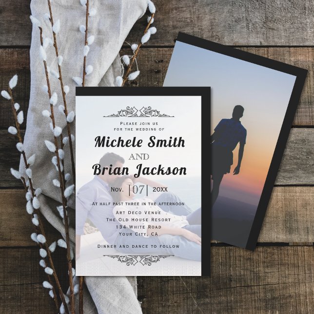 Elegant vintage elements and photo wedding invitation (Creator Uploaded)