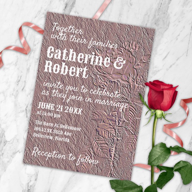 Elegant Vintage Embossed Rose Gold Foil Wedding  Invitation (Creator Uploaded)