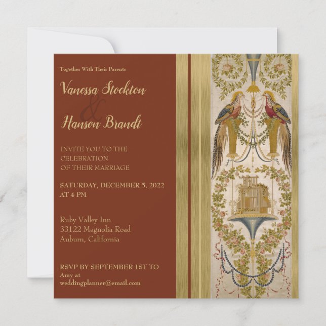 Elegant Vintage Embroidered Wedding Invitation (Front)