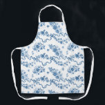 Elegant Vintage Engraved Blue Roses and Ribbons Apron<br><div class="desc">Elegant and romantic blue engraved vintage roses,  flowers,  vines,  leaves and butterflies with ribbons and bows intertwined on a white background. Strap colour is customisable.</div>