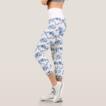 Elegant Vintage Engraved Blue Roses and Ribbons Capri Leggings<br><div class="desc">Elegant and romantic blue engraved vintage roses, flowers, vines, leaves and butterflies with ribbons and bows intertwined on a white background. Waistband colour is customisable.</div>