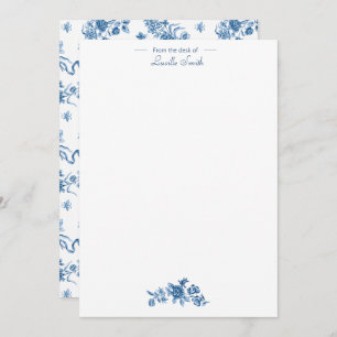 Elegant Vintage Engraved Blue Roses and Ribbons Card