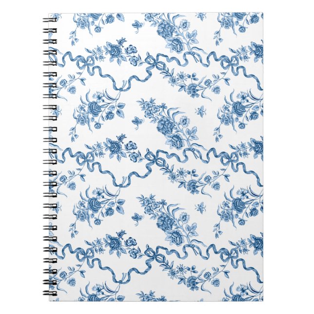 Elegant Vintage Engraved Blue Roses and Ribbons Notebook (Front)