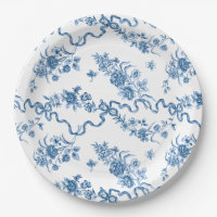 Elegant Vintage Engraved Blue Roses and Ribbons