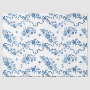 Elegant Vintage Engraved Blue Roses and Ribbons Tissue Paper