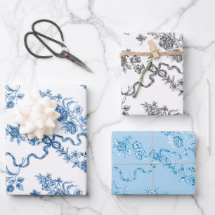 Elegant Vintage Engraved Roses and Ribbons Wrapping Paper Sheet