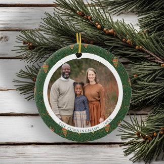 Elegant Vintage Family Christmas 2 Sided Ceramic Ornament