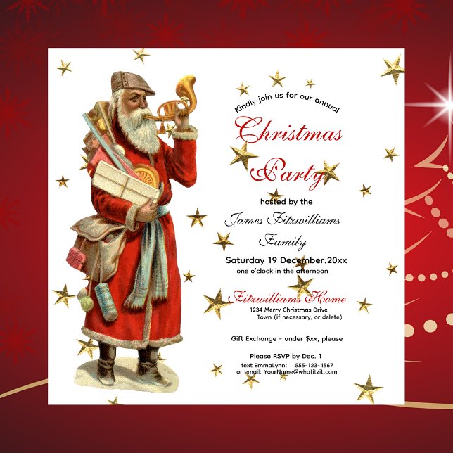 Elegant Vintage Father Christmas Party Invitation (Creator Uploaded)