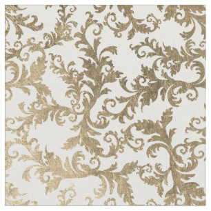 Elegant vintage faux gold floral damask fabric