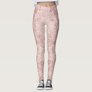 Elegant vintage faux white floral lace AI art  Leggings