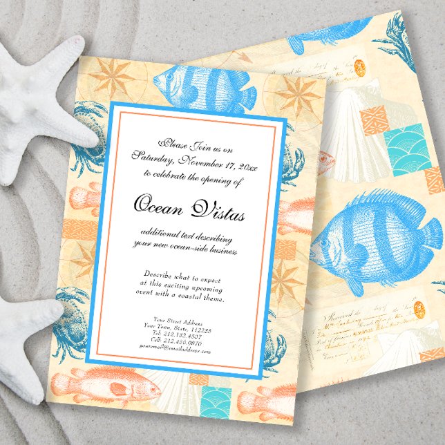 Elegant Vintage Fish and Shellfish Collage Invitation (Creator Uploaded)