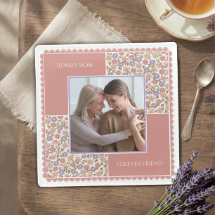 Elegant Vintage Floral Always Mom Forever Friend Glass Coaster