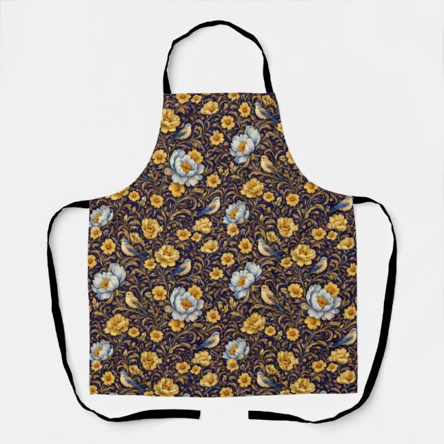 Elegant Vintage Floral & Birds Pattern Apron (Front)