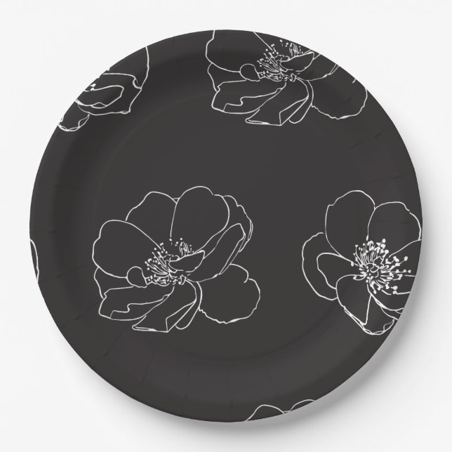 Elegant vintage floral Black Paper Plate (Front)