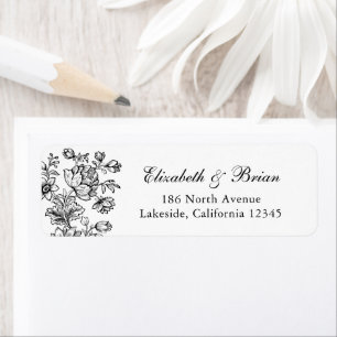 Elegant Vintage Floral Black White Wedding Address Return Address Label