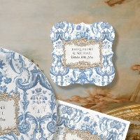 Elegant Vintage Floral Blue and White Gold Bridal