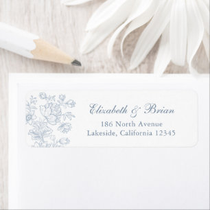 Elegant Vintage Floral Blue Script Wedding Address Return Address Label