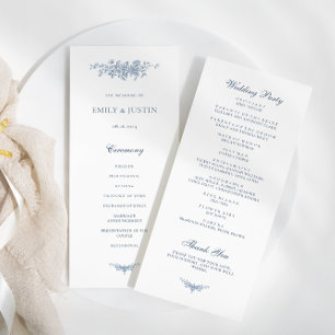 Elegant Vintage Floral Blue Wedding Program
