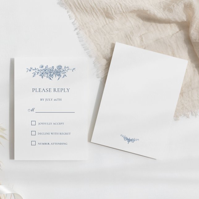 Elegant Vintage Floral Blue Wedding RSVP Card (Creator Uploaded)