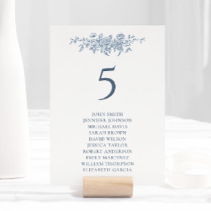 Elegant Vintage Floral Blue Wedding Table Number