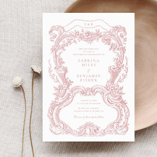 Elegant Vintage Floral Blush Toile Frame Wedding Invitation