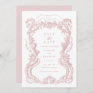 Elegant Vintage Floral Blush Toile Save the Date Invitation
