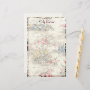 Elegant Vintage Floral Botanical Burgundy Text Stationery