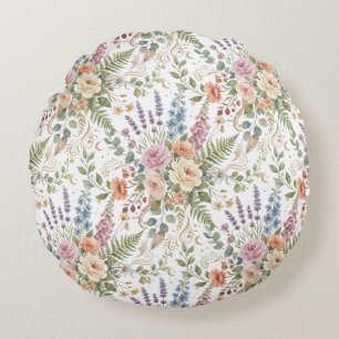 Elegant Vintage Floral Botanical Design Round Cushion