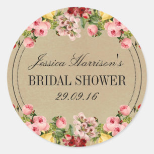 Elegant Vintage Floral Bridal Shower Classic Round Sticker