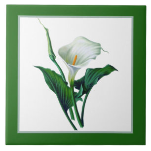 elegant vintage floral Calla Lily Ceramic Tile