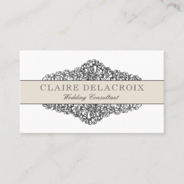 Elegant Vintage Floral | Champagne Tan Business Card (Front)