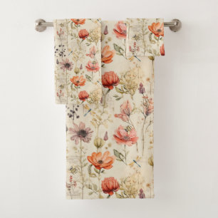 Elegant Vintage Floral Collage Bath Towel Set