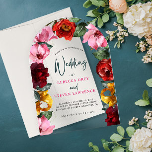 Elegant Vintage Floral Colourful Arched Wedding Acrylic Invitations