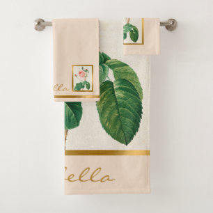 Elegant Vintage Floral Customise Colour And Text Bath Towel Set