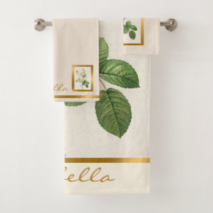 Elegant Vintage Floral Customise Colour And Text Bath Towel Set