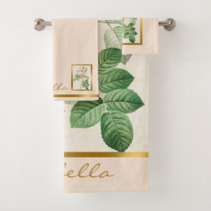 Elegant Vintage Floral Customise Colour And Text Bath Towel Set