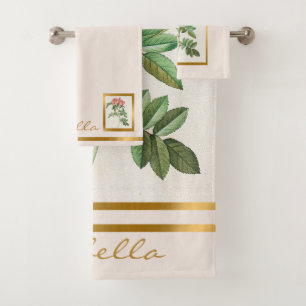 Elegant Vintage Floral Customise Colour And Text Bath Towel Set