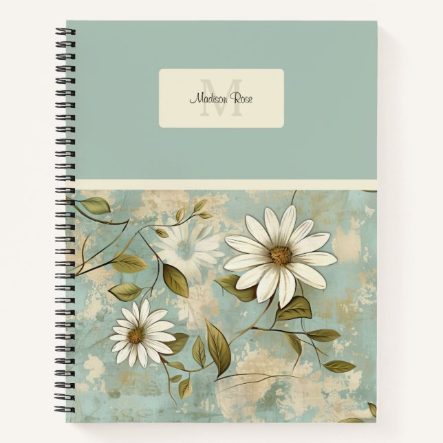 Elegant Vintage Floral Daisy Pattern Monogram   Notebook (Front)