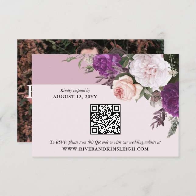 Elegant Vintage Floral Digital Wedding RSVP Card (Front/Back)