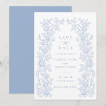 Elegant Vintage Floral Dusty Blue Save the Date