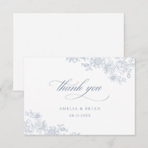 Elegant Vintage Floral Dusty Blue Script Wedding Thank You Card