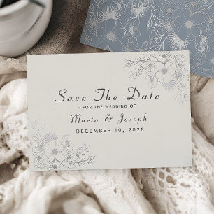 Elegant Vintage Floral Dusty Blue Wedding Save The Date