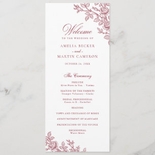 Elegant Vintage Floral Frame Burgundy Wedding Program