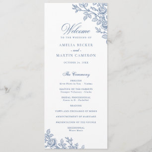 Elegant Vintage Floral Frame Navy Blue Wedding Program