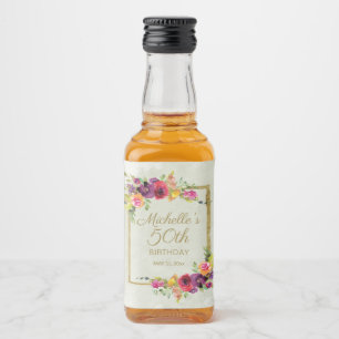 Elegant Vintage Floral Gold Women's 50th Birthday Liquor Bottle Label