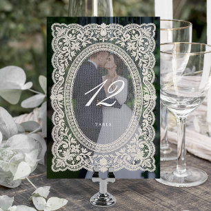 Elegant Vintage Floral Lace Frame Photo Wedding Table Number