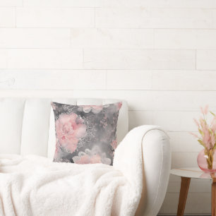 Elegant Vintage Floral Lace Pattern Pink and Grey Cushion