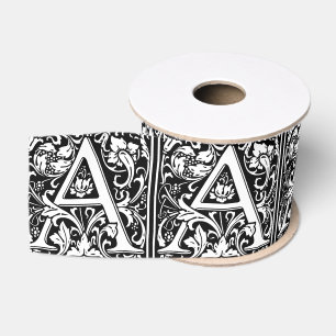 Elegant Vintage Floral Letter A Monogram Grosgrain Ribbon